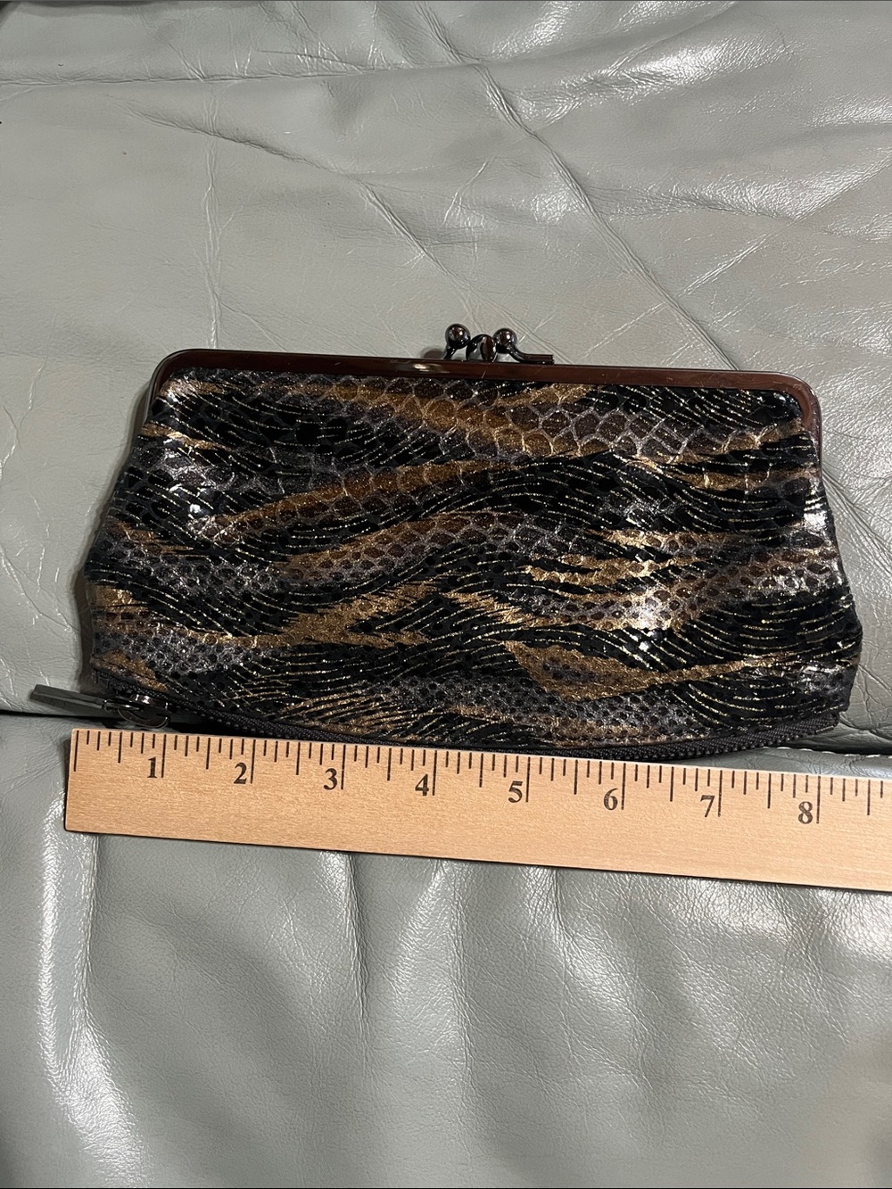 Vintage Animal Print Kiss-Lock Clutch - Black & Brown